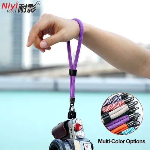 Black nylon rope camera hand - black,